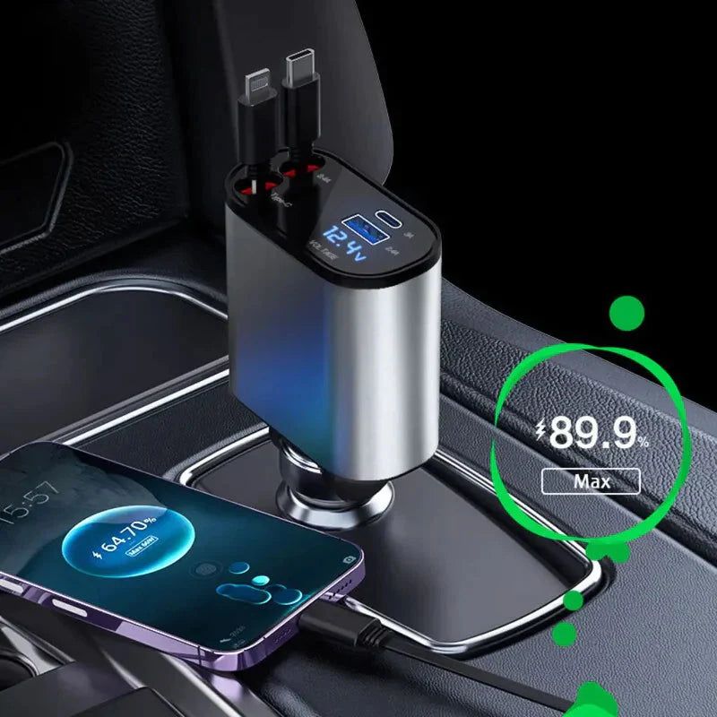 4-in-1 Starry Sky Car Charger with Retractable Cable 2 Ports - Image 2