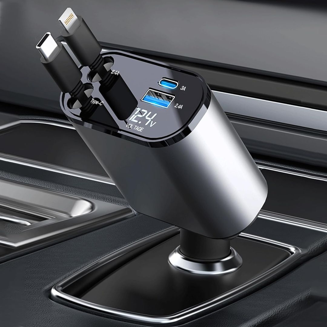 4-in-1 Starry Sky Car Charger with Retractable Cable 2 Ports - Image 10