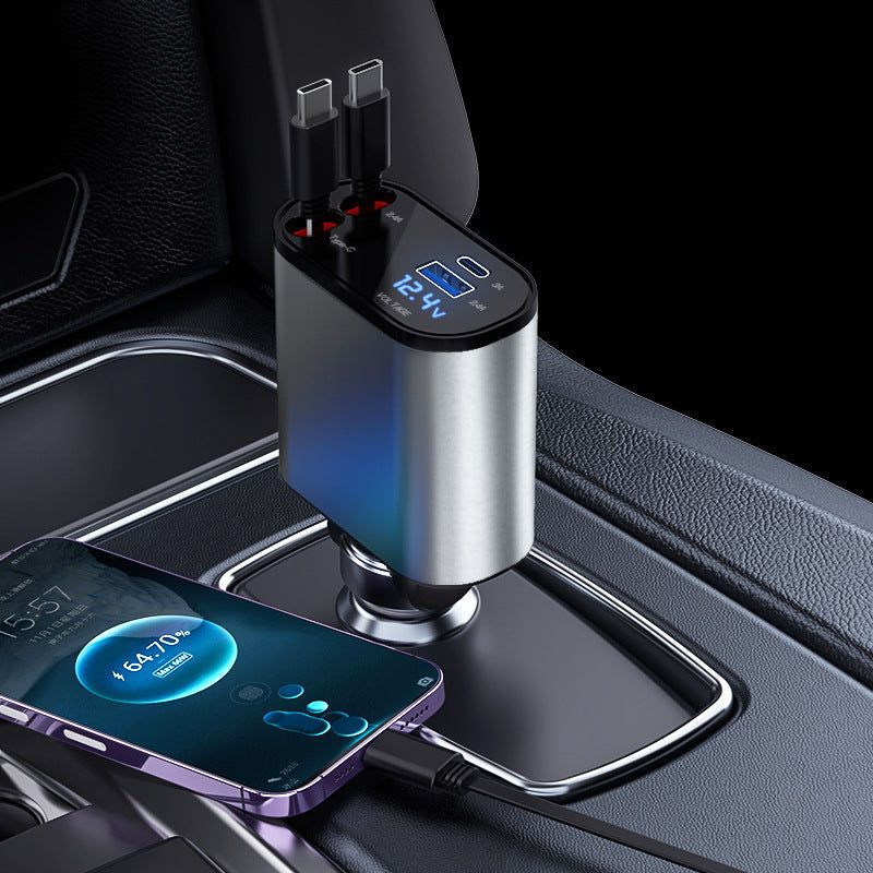 4-in-1 Starry Sky Car Charger with Retractable Cable 2 Ports - Image 11